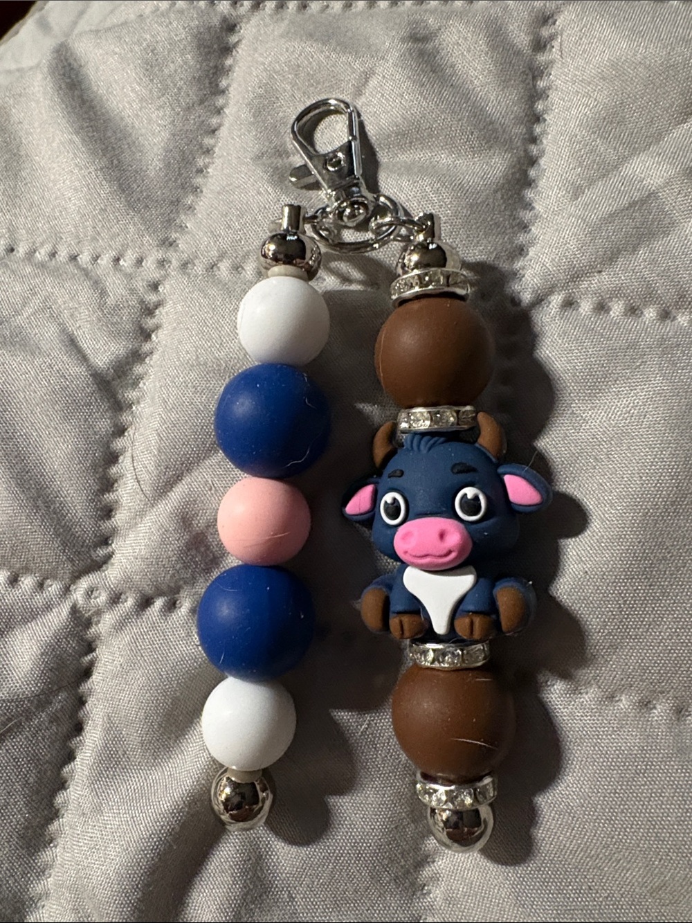 Cow Charm Beaded Keychain - Blue, Brown, Pink, White